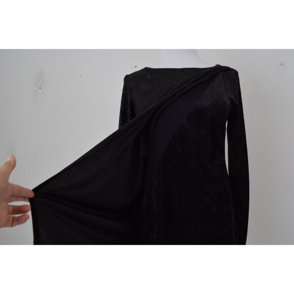 Vintage 90s Black Velvety Dress by Curations size M - Picture 6 of 9